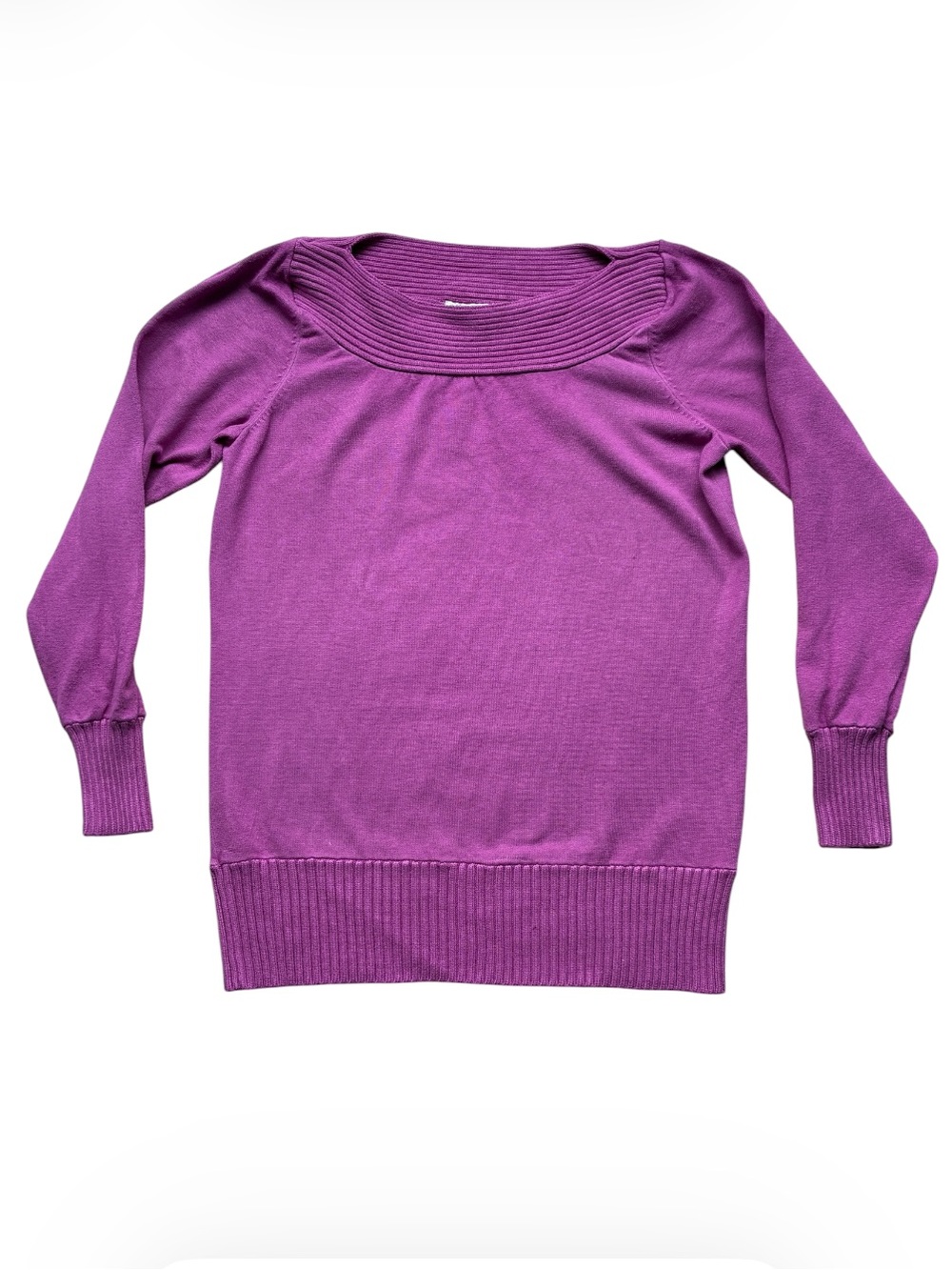 Cleo Women's Pinky Purple Ribbed Boat Neck Sweater Size Petite Medium